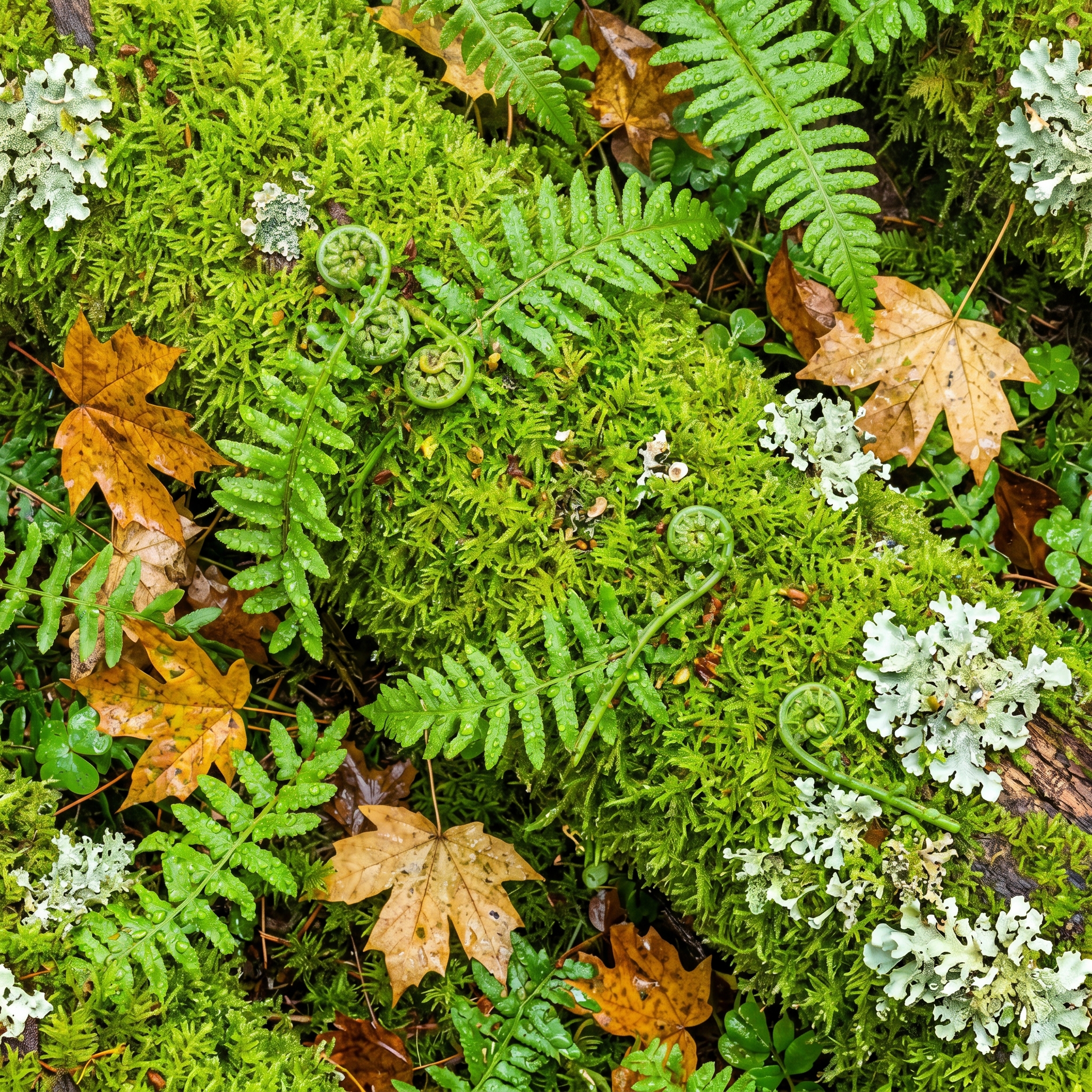Pacific Northwest forest floor with ferns and moss — the visual identity of Oregon Hunters and Fishers